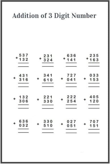 three digit addition exercises