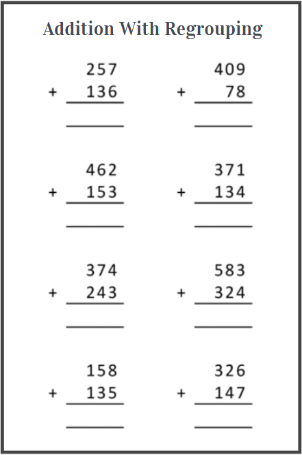 addition with regrouping worksheet examples