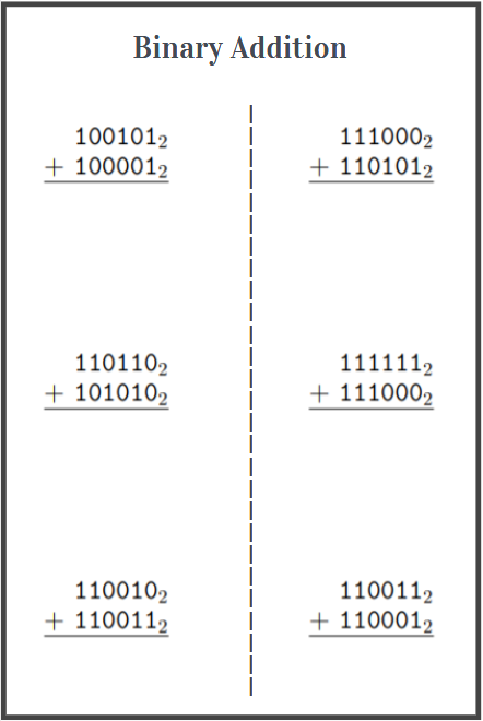 binary addition examples
