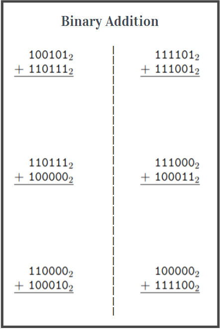 binary addition worksheets free download