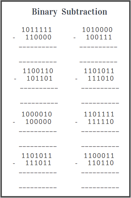 binary subtraction worksheets free download