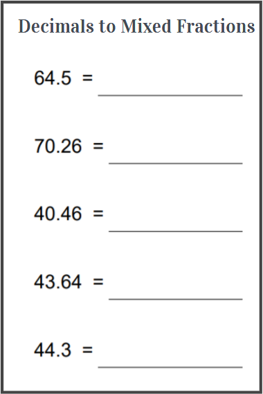 converting decimal to mixed fraction worksheets