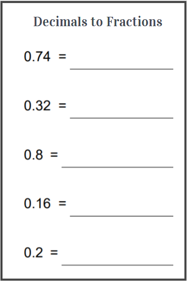 converting decimals to fractions worksheet