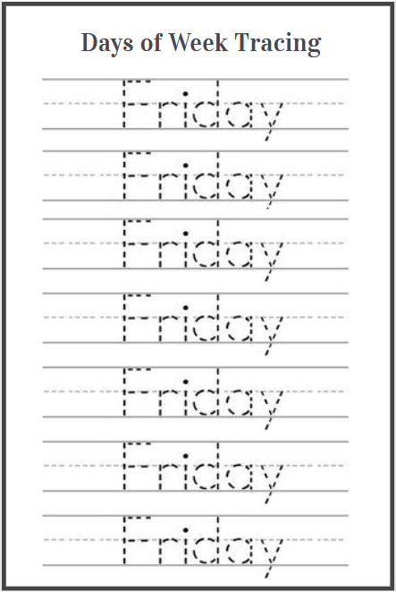 days of the week tracing worksheet