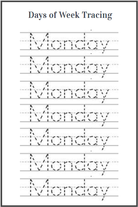 days of week tracing worksheets