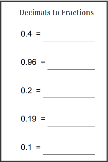 decimal to fraction worksheets