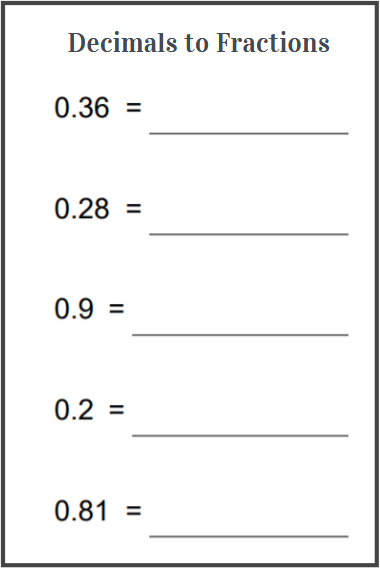 decimals to fractions free worksheets