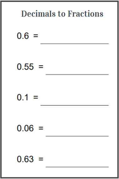 decimals to fractions worksheet