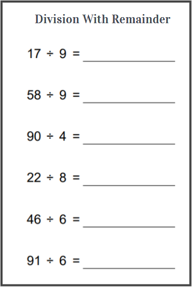 division with remainder worksheets examples