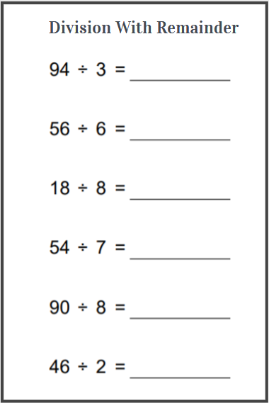 free division with remainder worksheets
