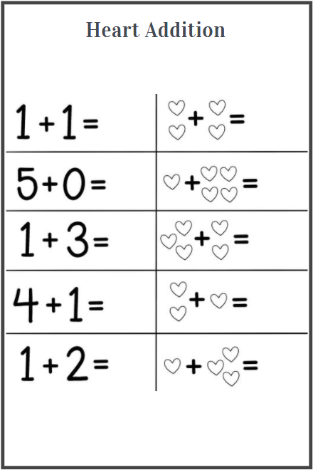 free heart addition worksheets