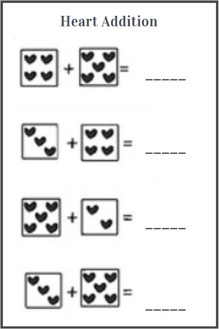 free printable heart addition worksheets