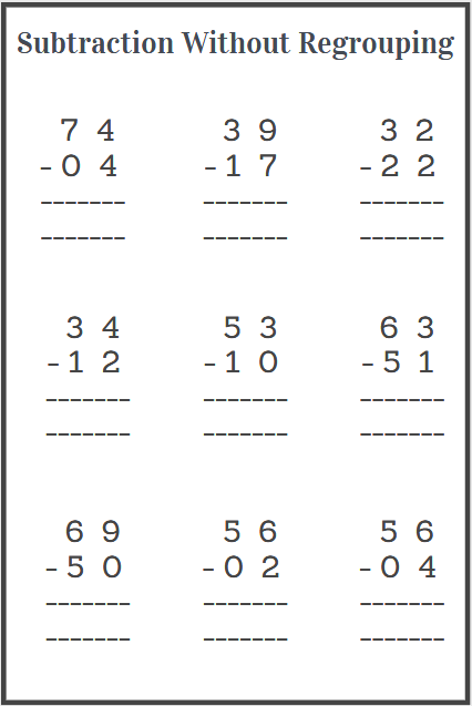 subtraction without regrouping worksheets examples